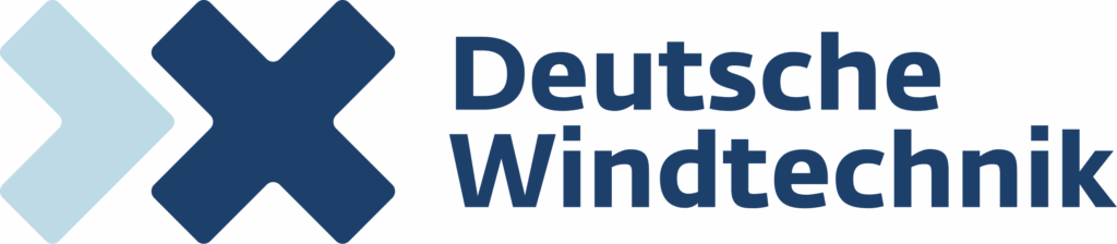 ues und weißes Logo mit den Worten Deutsche Windtechnik, das ein Unternehmen repräsentiert, das mit Ice Rolls, Hamburg und Catering in Verbindung stehen könnte